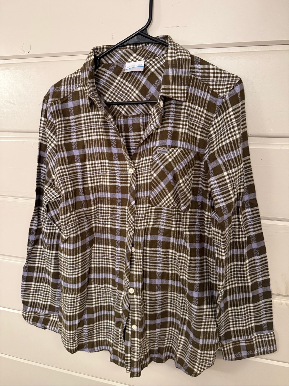 Columbia Brown Plaid Button-Down Shirt with Lavender Checks